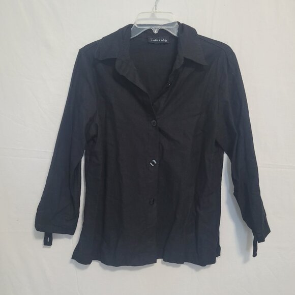 Frankie & Missy Button Front Roll-Up Sleeve Linen Blend Shirt Size L - Picture 7 of 13